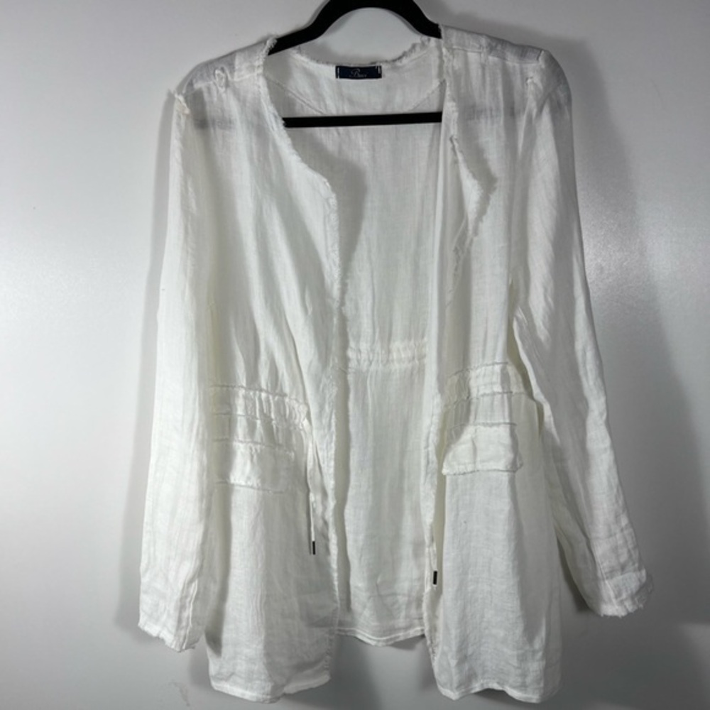 Back Linen Collarless Utility Style Jacket Sz Medium
